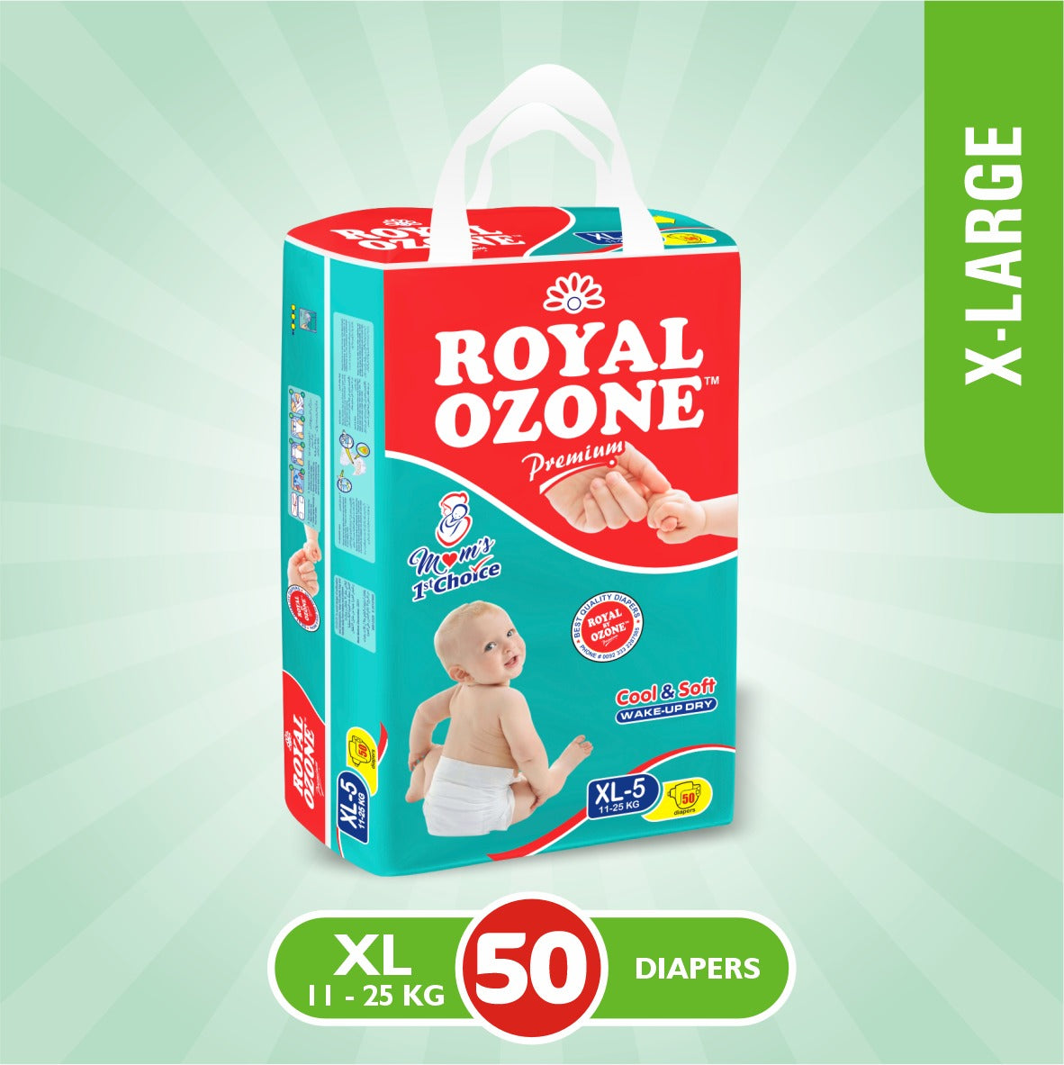 Size 5 XL Royal Ozone Premium Baby Diaper ( 1125Kg ), 50Pcs Royal